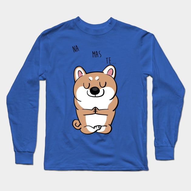 Namaste Shiba Inu Long Sleeve T-Shirt by huebucket